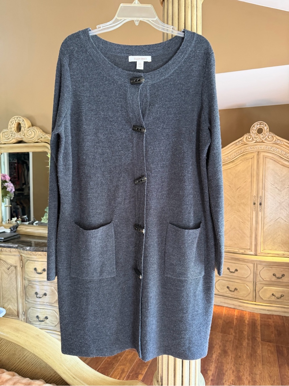 Eileen Fisher Charcoal Gray Long Button-Front Cardigan